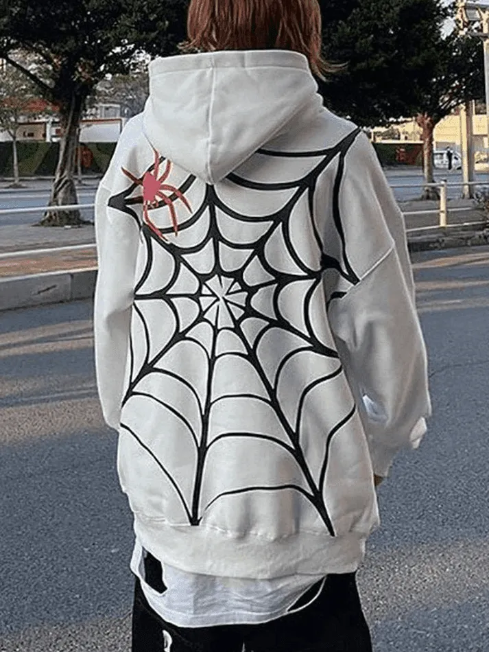 Wenkouban-Spring Casual Outfits Y2K Outfits Unisex Loose Fit Spiderweb Graphic Hoodie