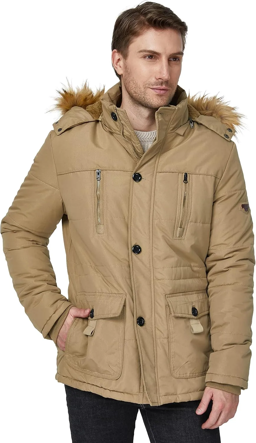 WenVen Men's Winter Coat Warm Parka Jacket with Faux Fur Removable Hood