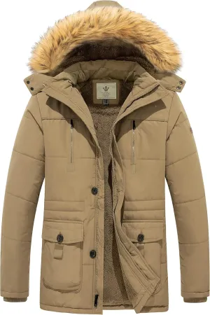 WenVen Men's Winter Coat Warm Parka Jacket with Faux Fur Removable Hood