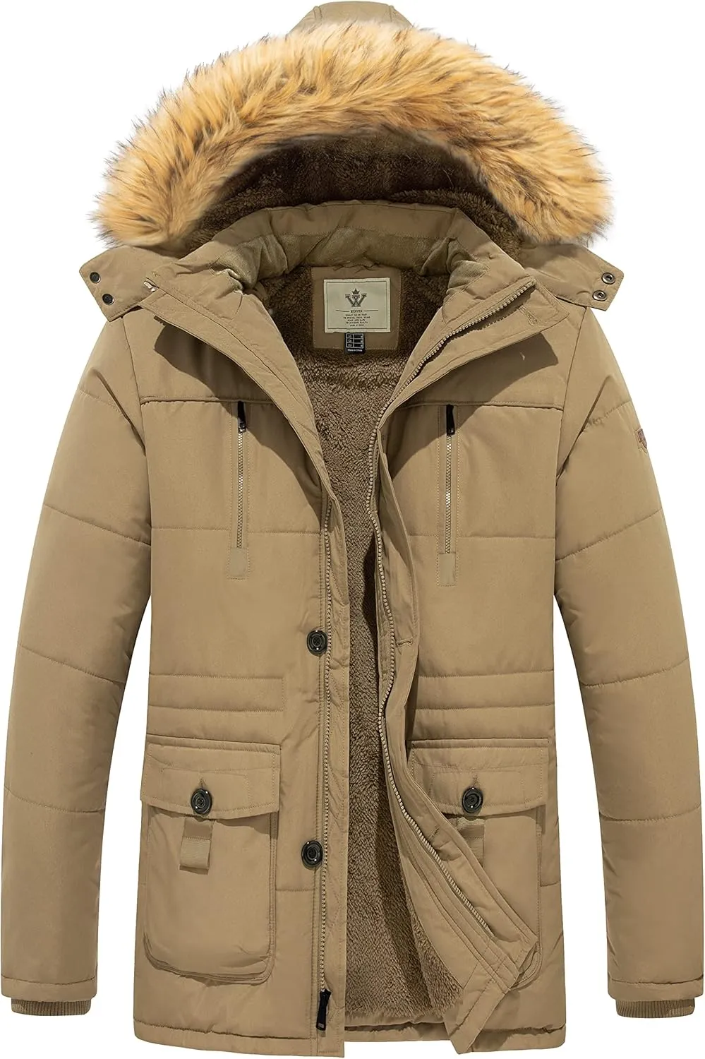 WenVen Men's Winter Coat Warm Parka Jacket with Faux Fur Removable Hood