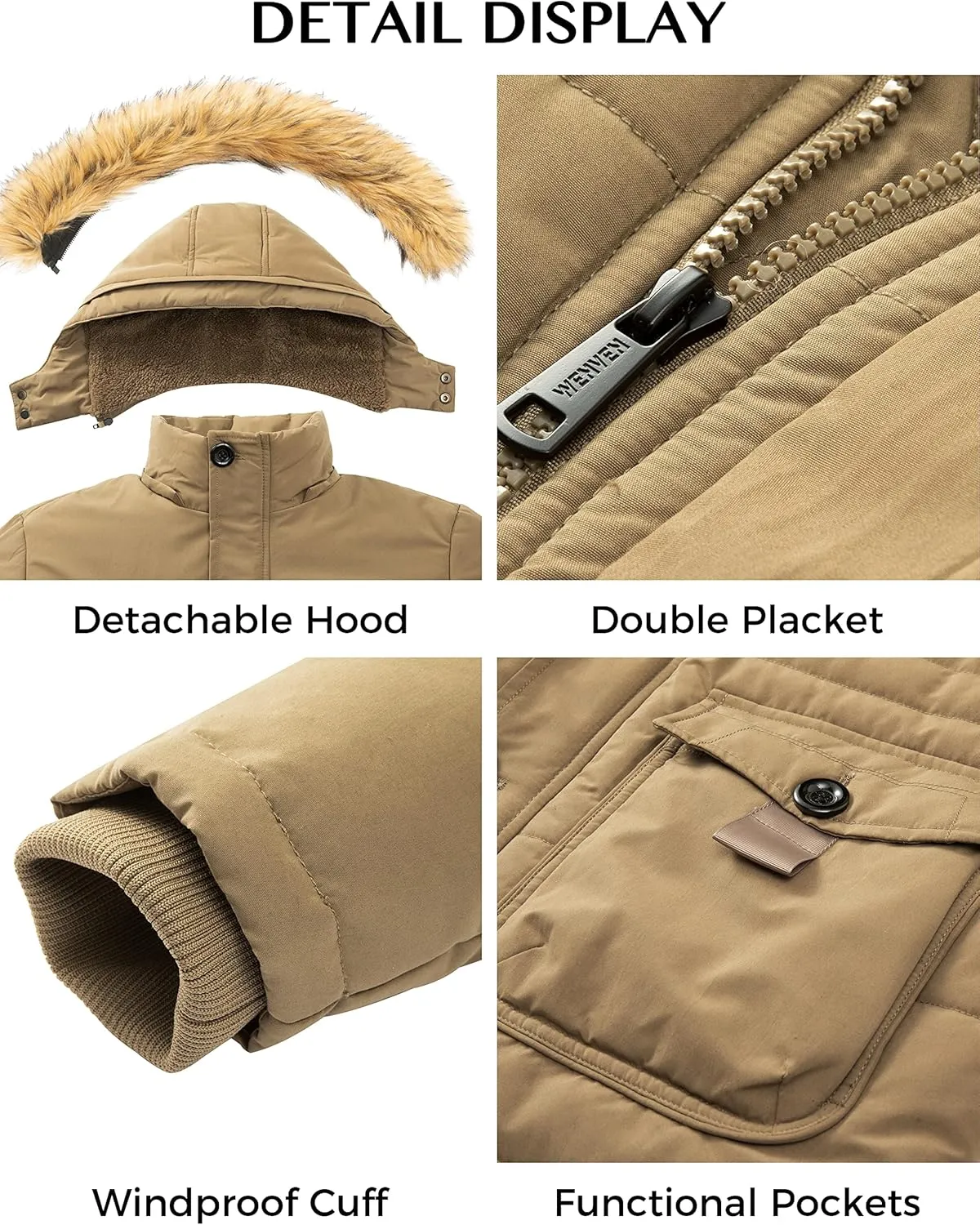 WenVen Men's Winter Coat Warm Parka Jacket with Faux Fur Removable Hood