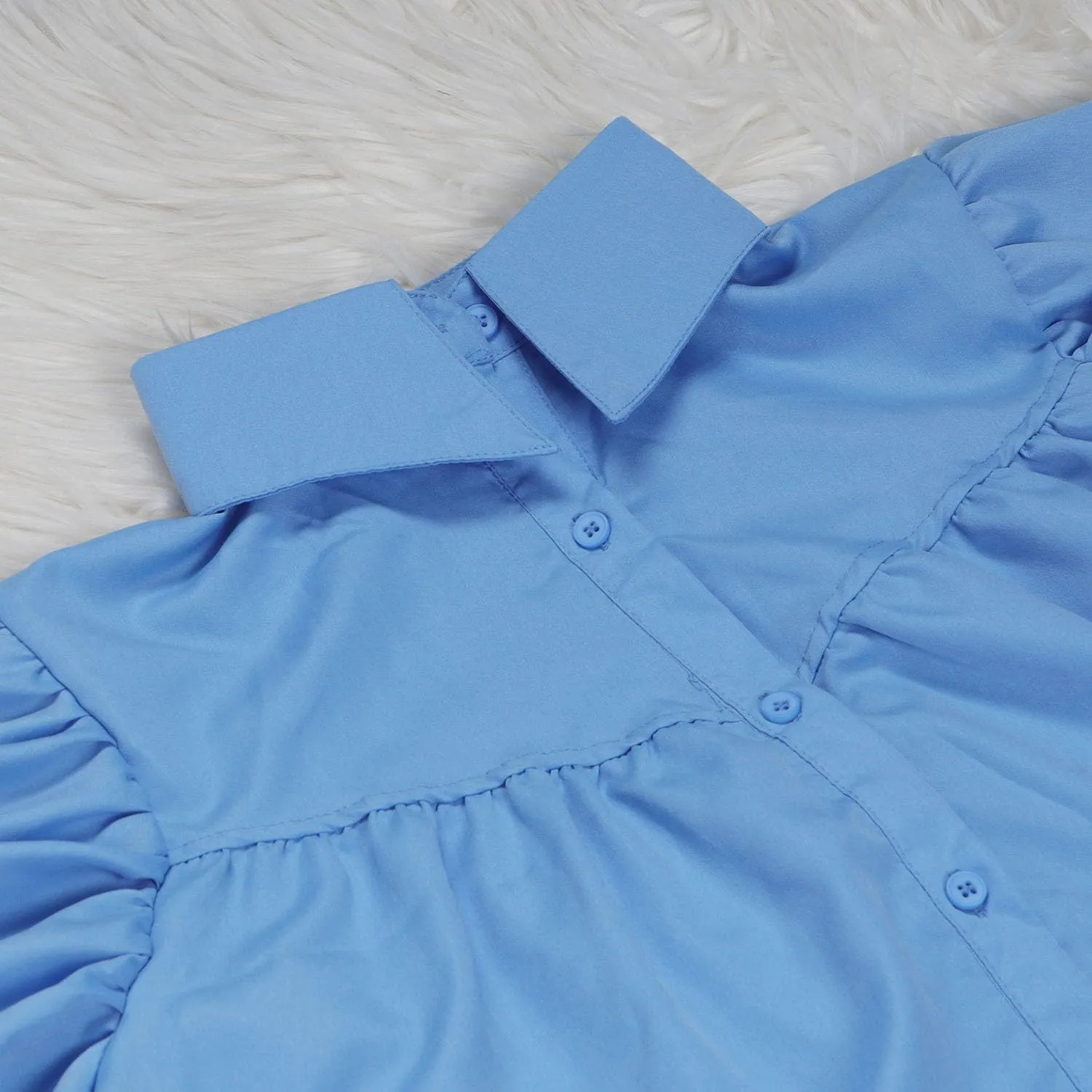 WOKANSE Women's Cute Babydoll Dresses 2024 Casual Loose Puff Sleeves Ruffle Hem Button Down Pleated Shirt Dress