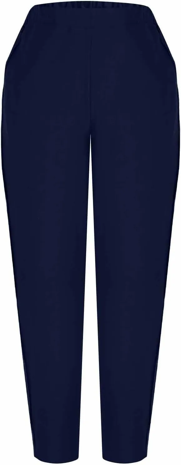 Woman Linen Pants Baggy Casual Elastic Waist Straight Leg Trendy Pants Side Button Solid Color Trousers with Pockets