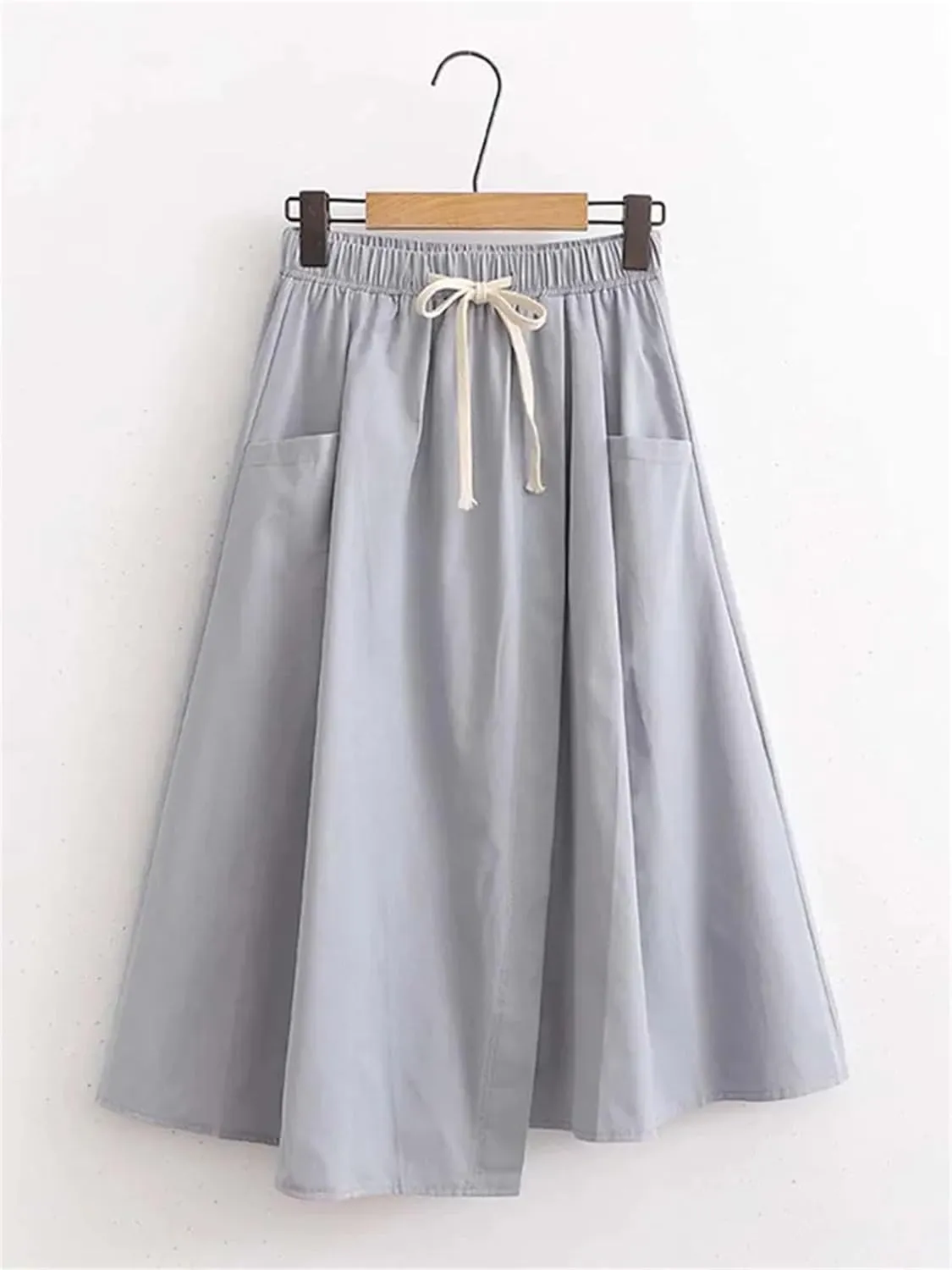 Women Elegant Vintage Skirt Summer Korean Style Elastic High Waist Midi Skirt Formal Party A-Line Skirt