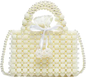 Women Handmade Evening Bag Large Capacity Elegant Pearl Clutch Purse Lightweight Stylish Pearl Shoulder Bag Sling