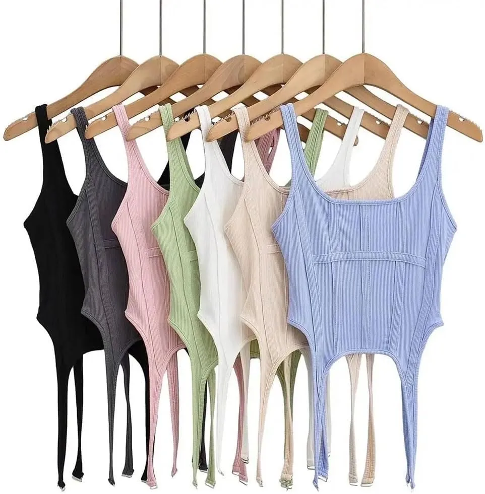 Women Square Collar Corset Waistband With Vest Crop Top Sleeveless Stretch Basic Camisole For