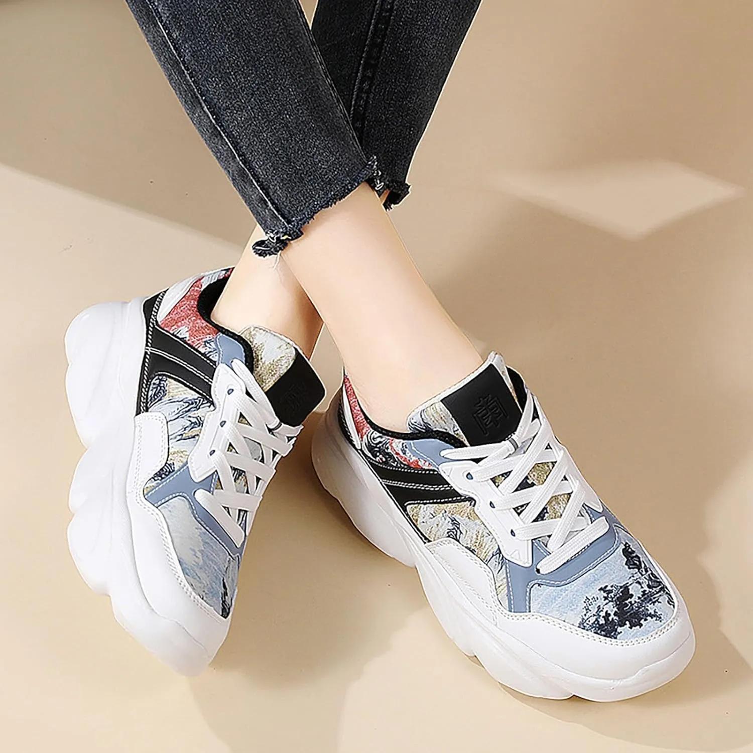 Women White Sneakers Low Top Lace Up Workout Lightweight Fashion Comfortable Non Slip Walking Running Shoes