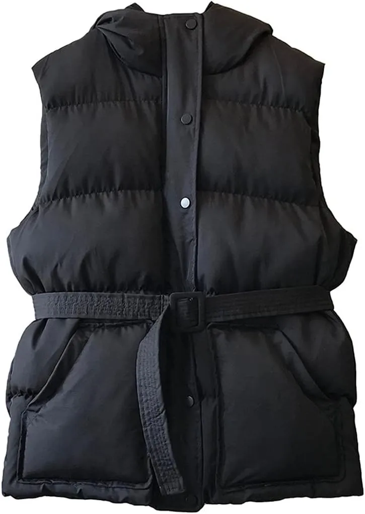 Women Winter Vest Jacket Pocket Hooded Coat Warm Casual Cotton Padded Vest Slim Sleeveless Waistcoat