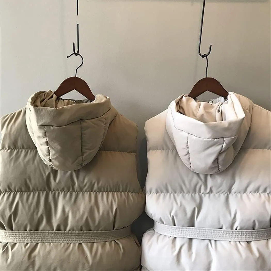 Women Winter Vest Jacket Pocket Hooded Coat Warm Casual Cotton Padded Vest Slim Sleeveless Waistcoat