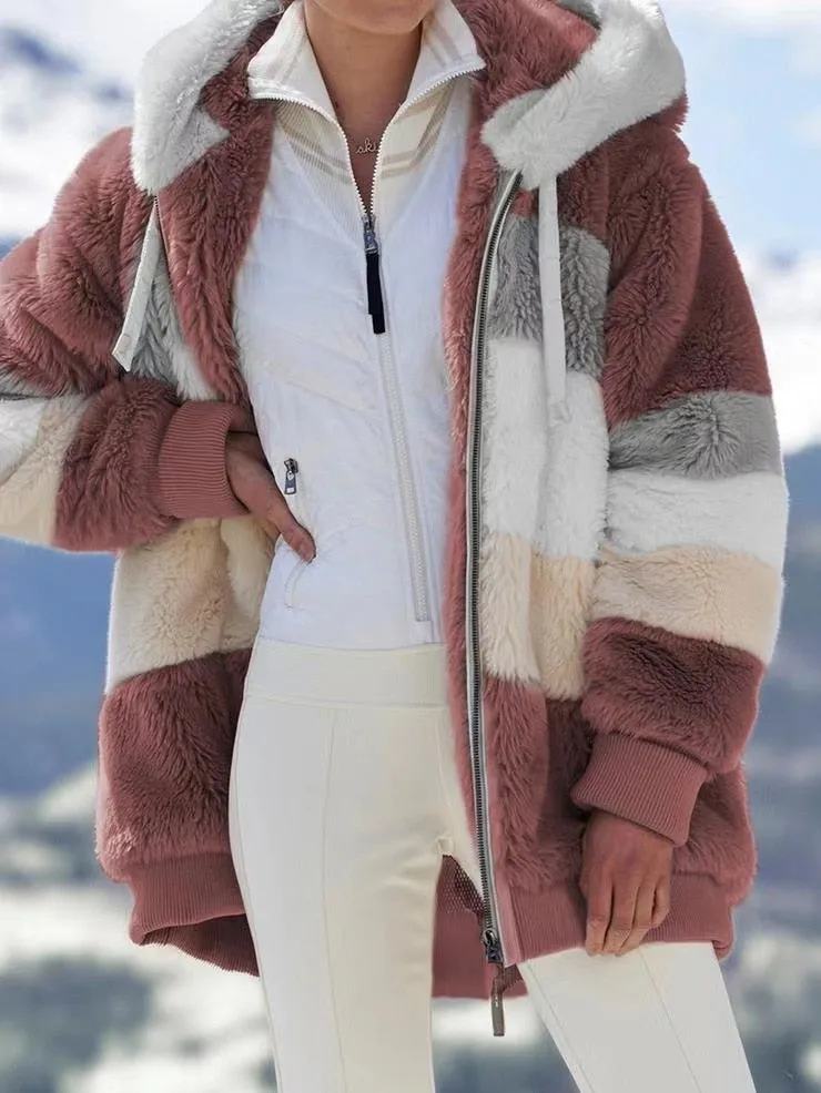 Women's Casual Winter Coat warm Thick Hooded Fleece Faux Fur Coat