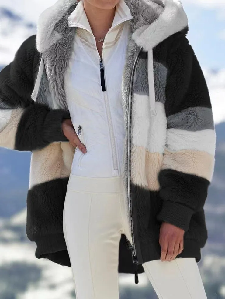 Women's Casual Winter Coat warm Thick Hooded Fleece Faux Fur Coat