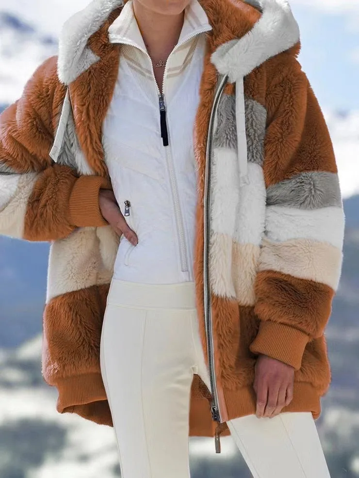 Women's Casual Winter Coat warm Thick Hooded Fleece Faux Fur Coat