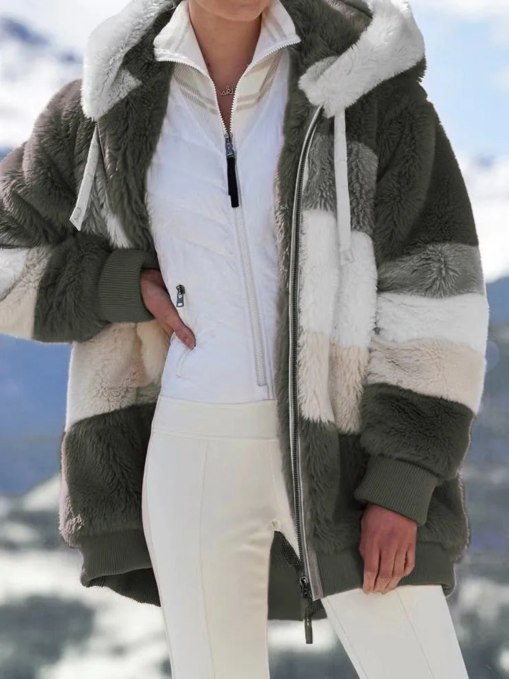 Women's Casual Winter Coat warm Thick Hooded Fleece Faux Fur Coat