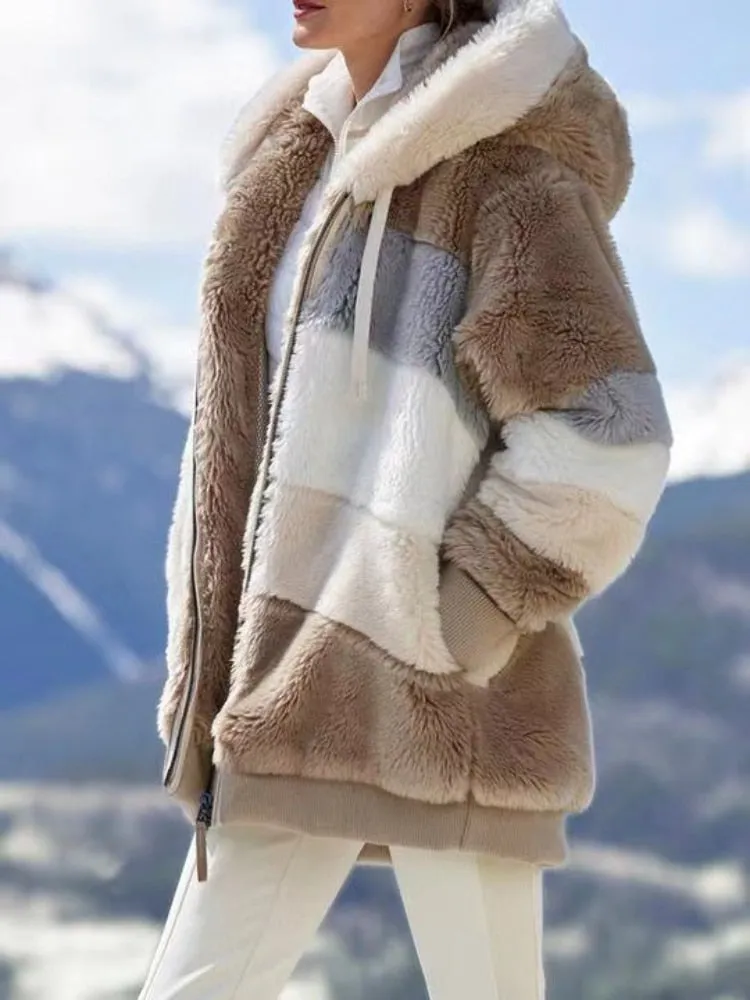 Women's Casual Winter Coat warm Thick Hooded Fleece Faux Fur Coat