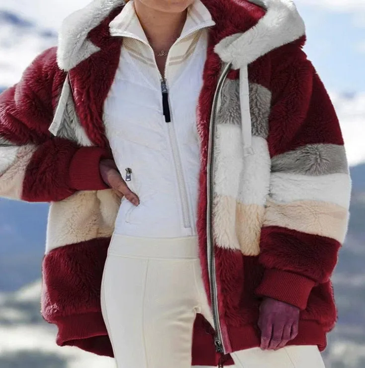 Women's Casual Winter Coat warm Thick Hooded Fleece Faux Fur Coat