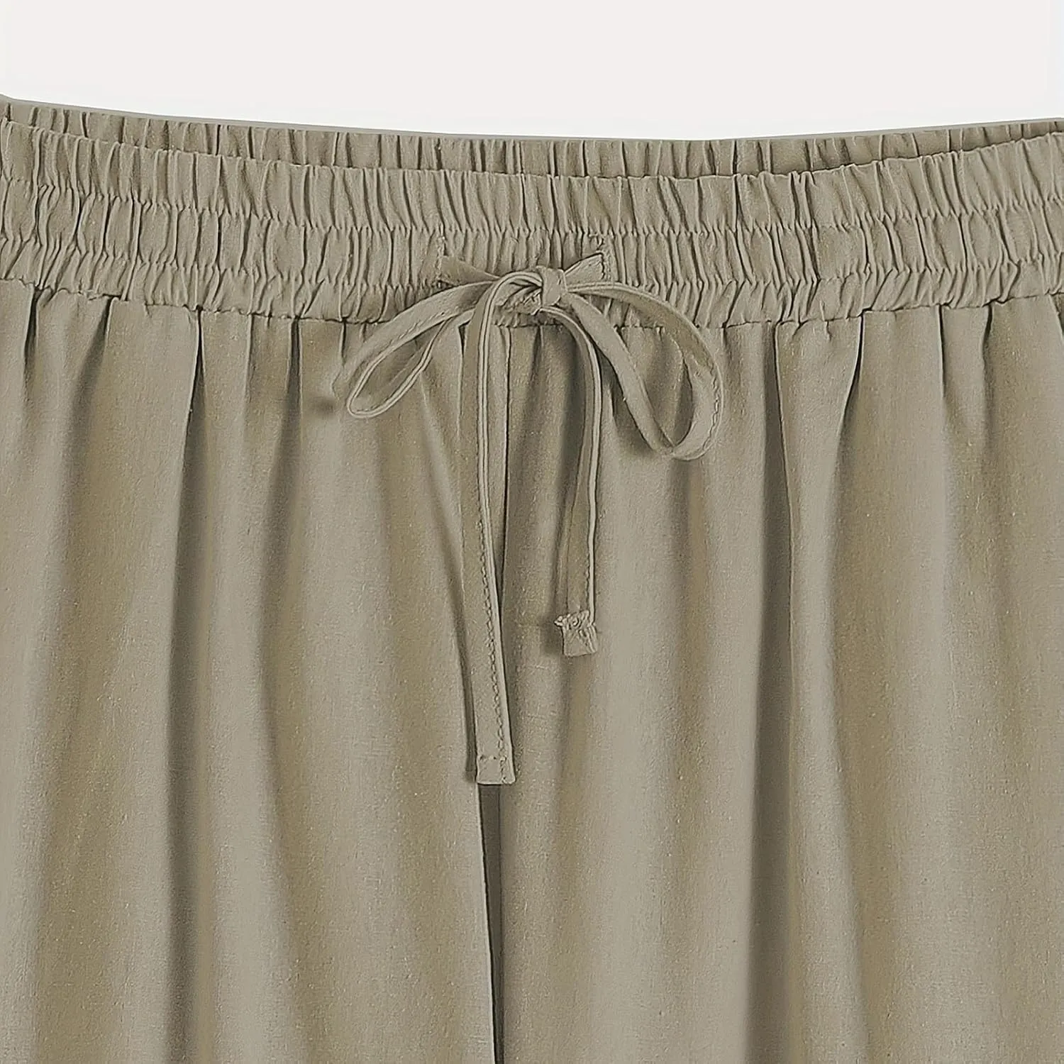 Womens Causal Loose Linen Pants Drawstring Elastic Waist Tapered Pants Button Solid Casual Trousers with Pockets