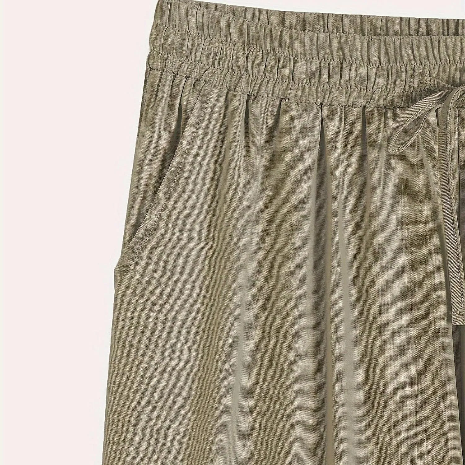 Womens Causal Loose Linen Pants Drawstring Elastic Waist Tapered Pants Button Solid Casual Trousers with Pockets