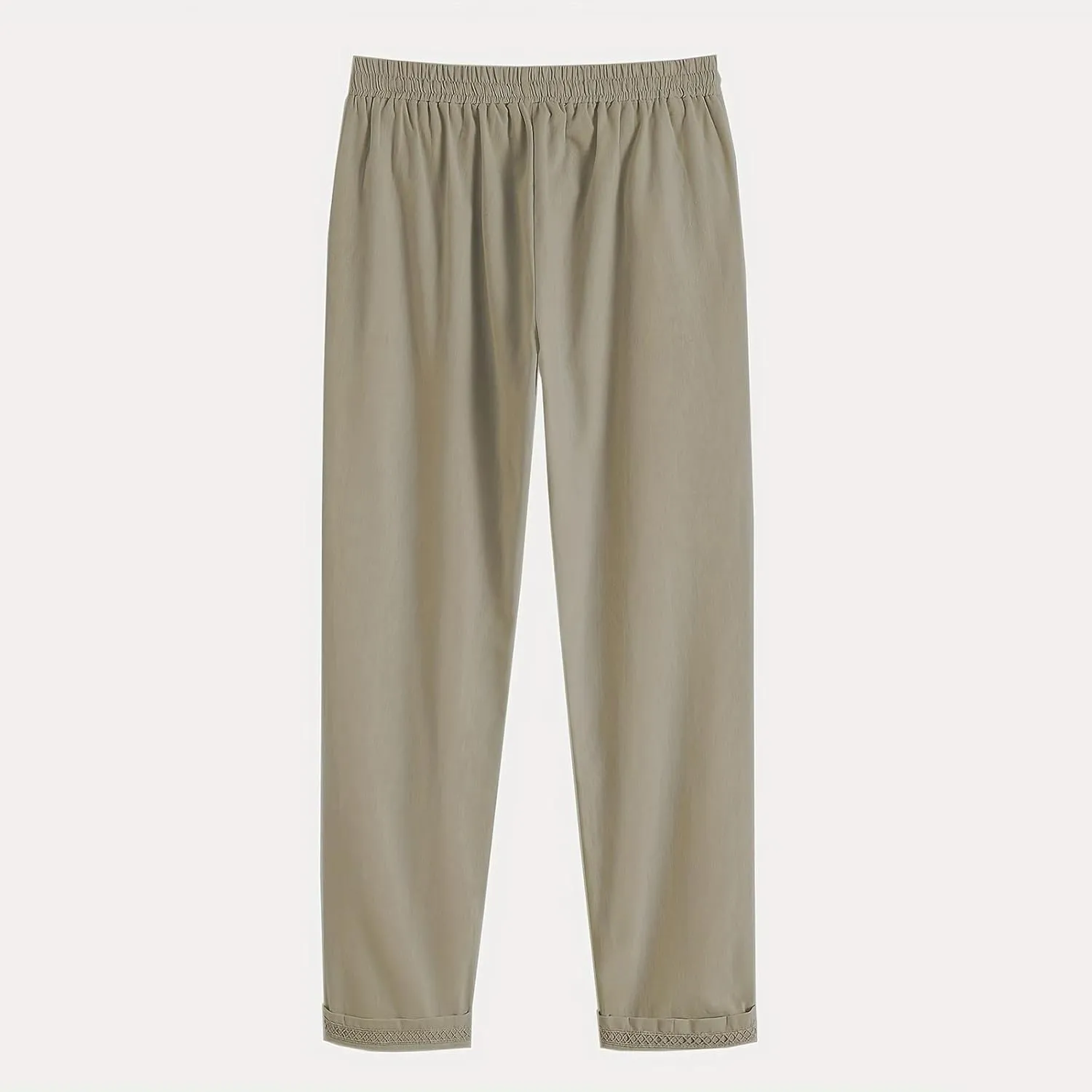 Womens Causal Loose Linen Pants Drawstring Elastic Waist Tapered Pants Button Solid Casual Trousers with Pockets