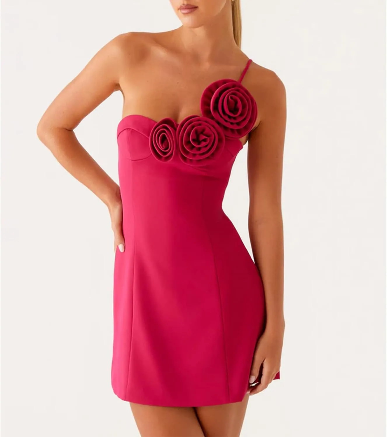 Women's Elegant 3D Floral Mini Dress Sexy One Off The Shoulder Bodycon Party Cocktail Short Dresses