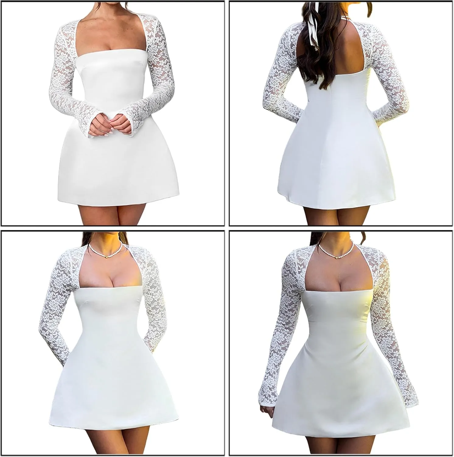 Women's Elegant Lace Sleeve Mini Dress A Line Short Dress Formal Elegant Evening Party Homecoming Prom Dresses Gowns