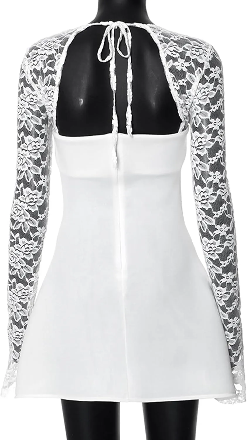 Women's Elegant Lace Sleeve Mini Dress A Line Short Dress Formal Elegant Evening Party Homecoming Prom Dresses Gowns