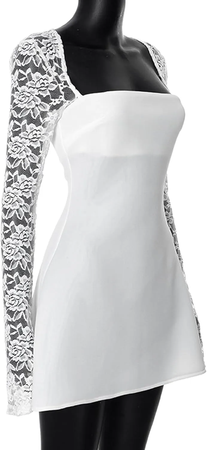 Women's Elegant Lace Sleeve Mini Dress A Line Short Dress Formal Elegant Evening Party Homecoming Prom Dresses Gowns