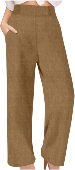 Womens Linen Pants Wide Leg Casual Baggy Trousers Pocketed Summer Palazzo Pants 2025 Beach Travel Vacation Outfits