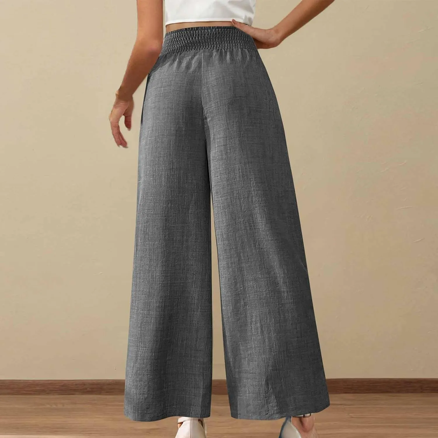 Womens Linen Pants Wide Leg Casual Baggy Trousers Pocketed Summer Palazzo Pants 2025 Beach Travel Vacation Outfits