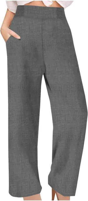 Womens Linen Pants Wide Leg Casual Baggy Trousers Pocketed Summer Palazzo Pants 2025 Beach Travel Vacation Outfits