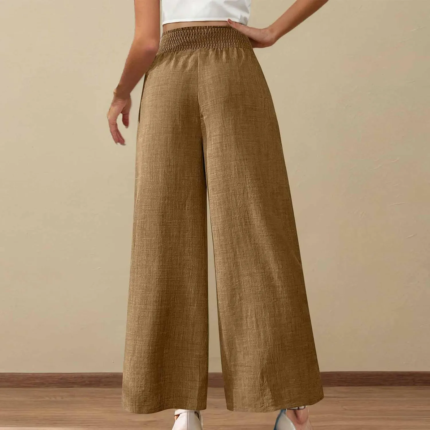 Womens Linen Pants Wide Leg Casual Baggy Trousers Pocketed Summer Palazzo Pants 2025 Beach Travel Vacation Outfits