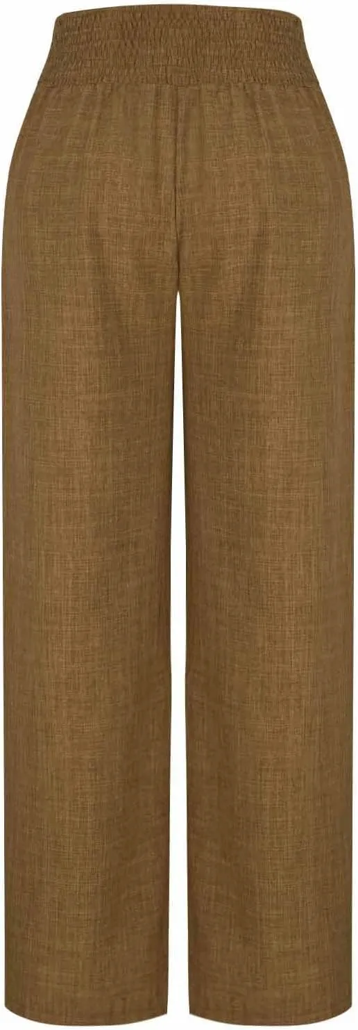 Womens Linen Pants Wide Leg Casual Baggy Trousers Pocketed Summer Palazzo Pants 2025 Beach Travel Vacation Outfits