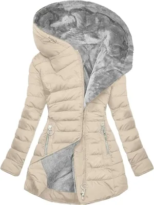 Women's Long Warm Thickened Winter Coat Offer Sherpa Lined Down Jacket Winter Cotton Padded Jacket Waterproof Fleece Coats Outdoor Women's Jacket(Apricot,4X-Large)