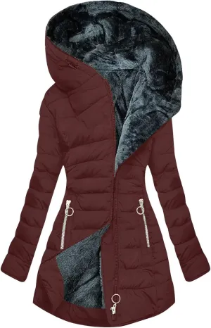 Women's Long Warm Thickened Winter Coat Offer Sherpa Lined Down Jacket Winter Cotton Padded Jacket Waterproof Fleece Coats Outdoor Women's Jacket(Burgundy,Medium)