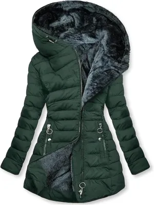 Women's Long Warm Thickened Winter Coat Offer Sherpa Lined Down Jacket Winter Cotton Padded Jacket Waterproof Fleece Coats Outdoor Women's Jacket(Green,XX-Large)