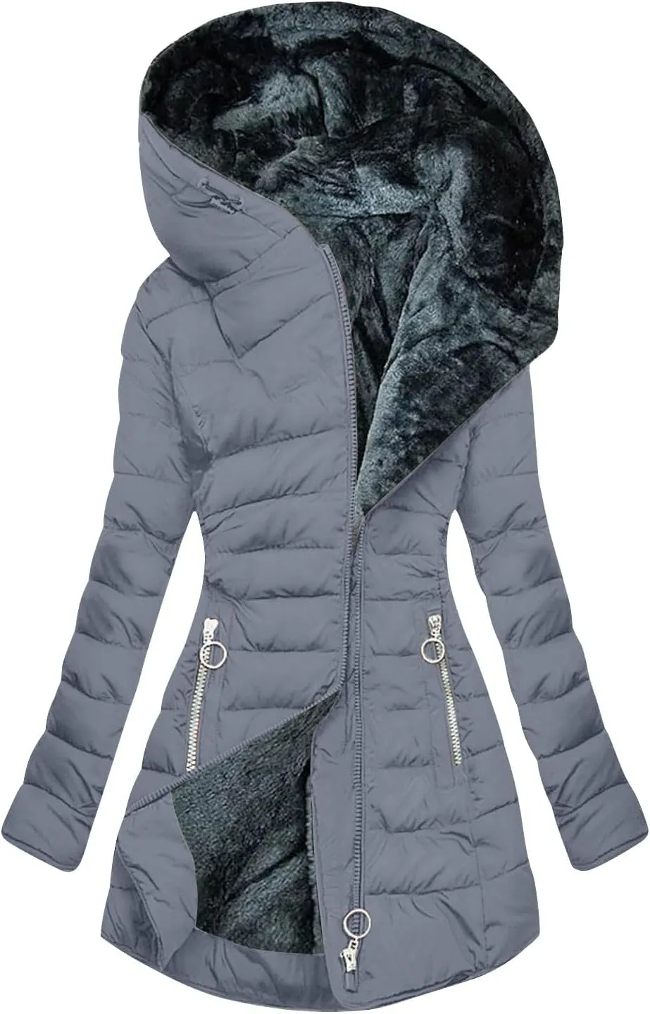 Women's Long Warm Thickened Winter Coat Offer Sherpa Lined Down Jacket Winter Cotton Padded Jacket Waterproof Fleece Coats Outdoor Women's Jacket(Grey,3X-Large)