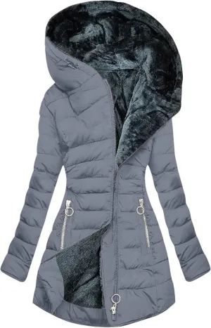 Women's Long Warm Thickened Winter Coat Offer Sherpa Lined Down Jacket Winter Cotton Padded Jacket Waterproof Fleece Coats Outdoor Women's Jacket(Grey,3X-Large)