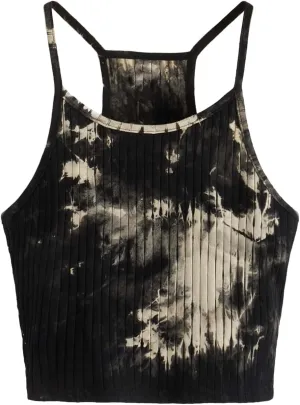 Women's Ribbed Knit Tie Dye Camisole Top Sleeveless Slim Fit Crop Tops Y2K Cami Streetwear Women Shirts