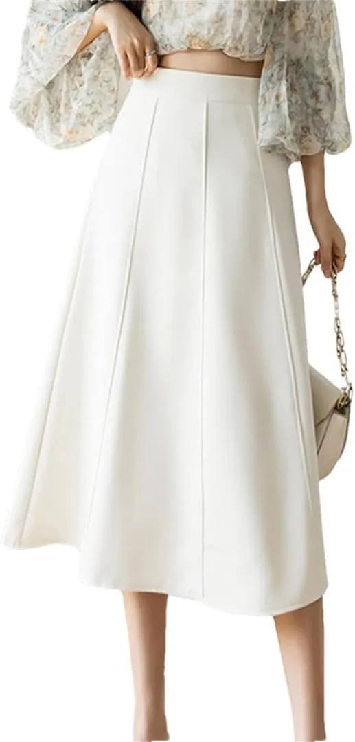 Women's Skirts High Waist Stitching Pleated Midi Skirts Elegant A-Line Skirt Comfortable Loose Women Skirt