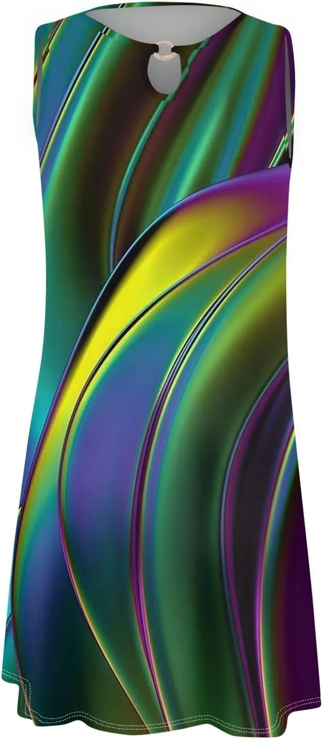 Womens Summer Dresses Boho Hawaiian Floral Crew Neck Sleeveless Casual Elegant Trendy Tank Dress