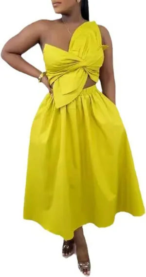 Women's Summer Dresses Sexy Sleeveless One Shoulder 3D Flower Ruched Bodycon Dress Cut Out A-Line Split Maxi Dresses