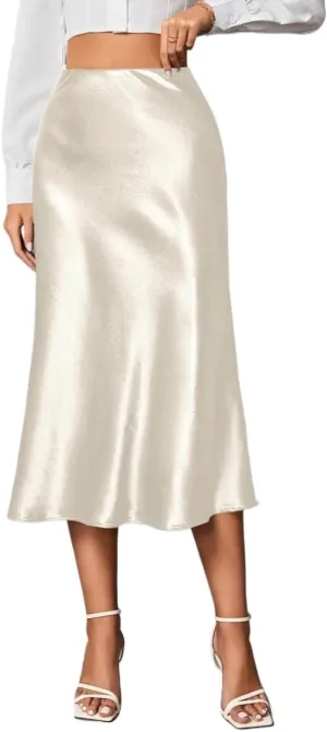 Womens Summer Flowy Skirt Dress Women's Solid Color Midi Skirt