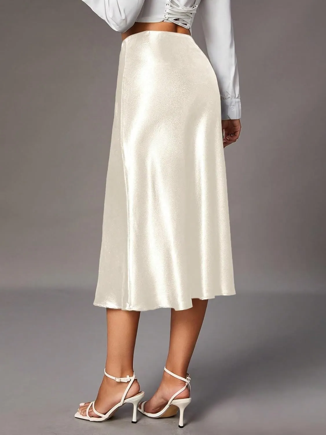 Womens Summer Flowy Skirt Dress Women's Solid Color Midi Skirt