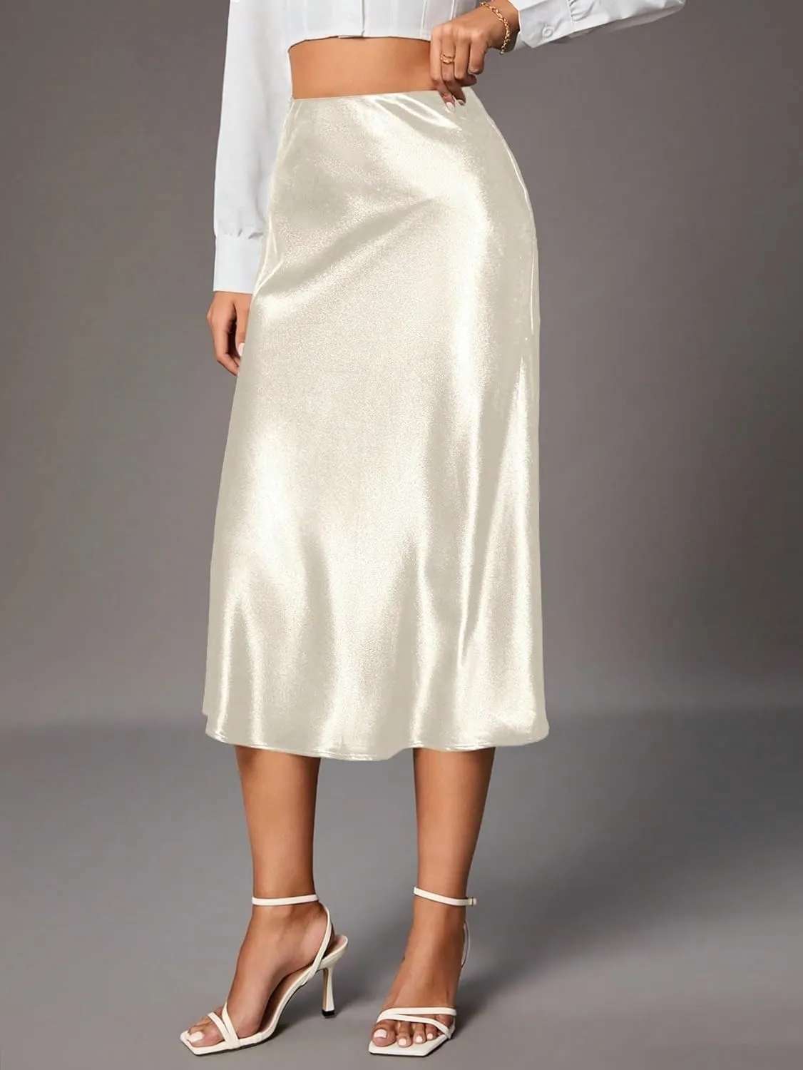 Womens Summer Flowy Skirt Dress Women's Solid Color Midi Skirt