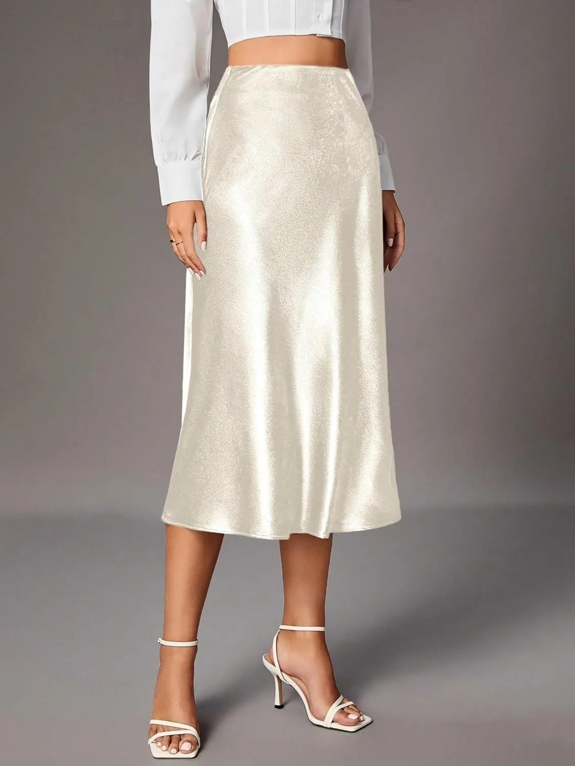 Womens Summer Flowy Skirt Dress Women's Solid Color Midi Skirt
