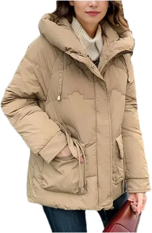 Women's Winter Cotton Padded Coat Casual Warm Down Jacket Thickened Large Pocket Hooded Parkas