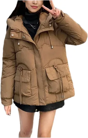 Women's Winter Cotton Padded Coat Casual Warm Down Jacket Thickened Large Pocket Hooded Parkas