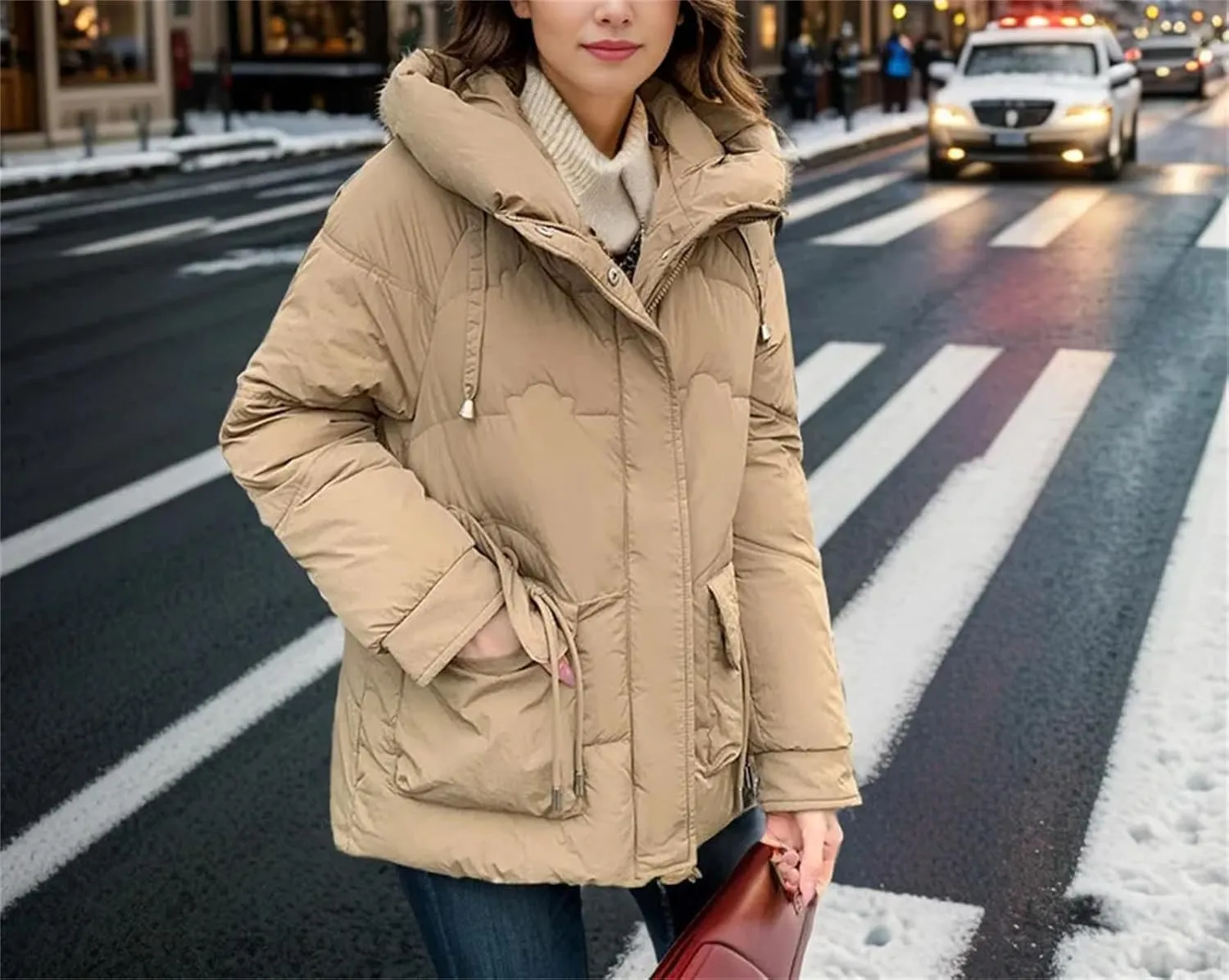 Women's Winter Cotton Padded Coat Casual Warm Down Jacket Thickened Large Pocket Hooded Parkas