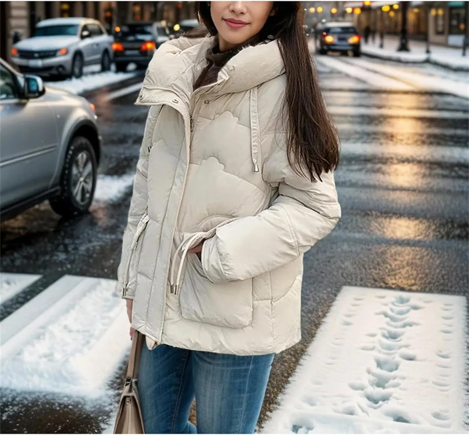 Women's Winter Cotton Padded Coat Casual Warm Down Jacket Thickened Large Pocket Hooded Parkas