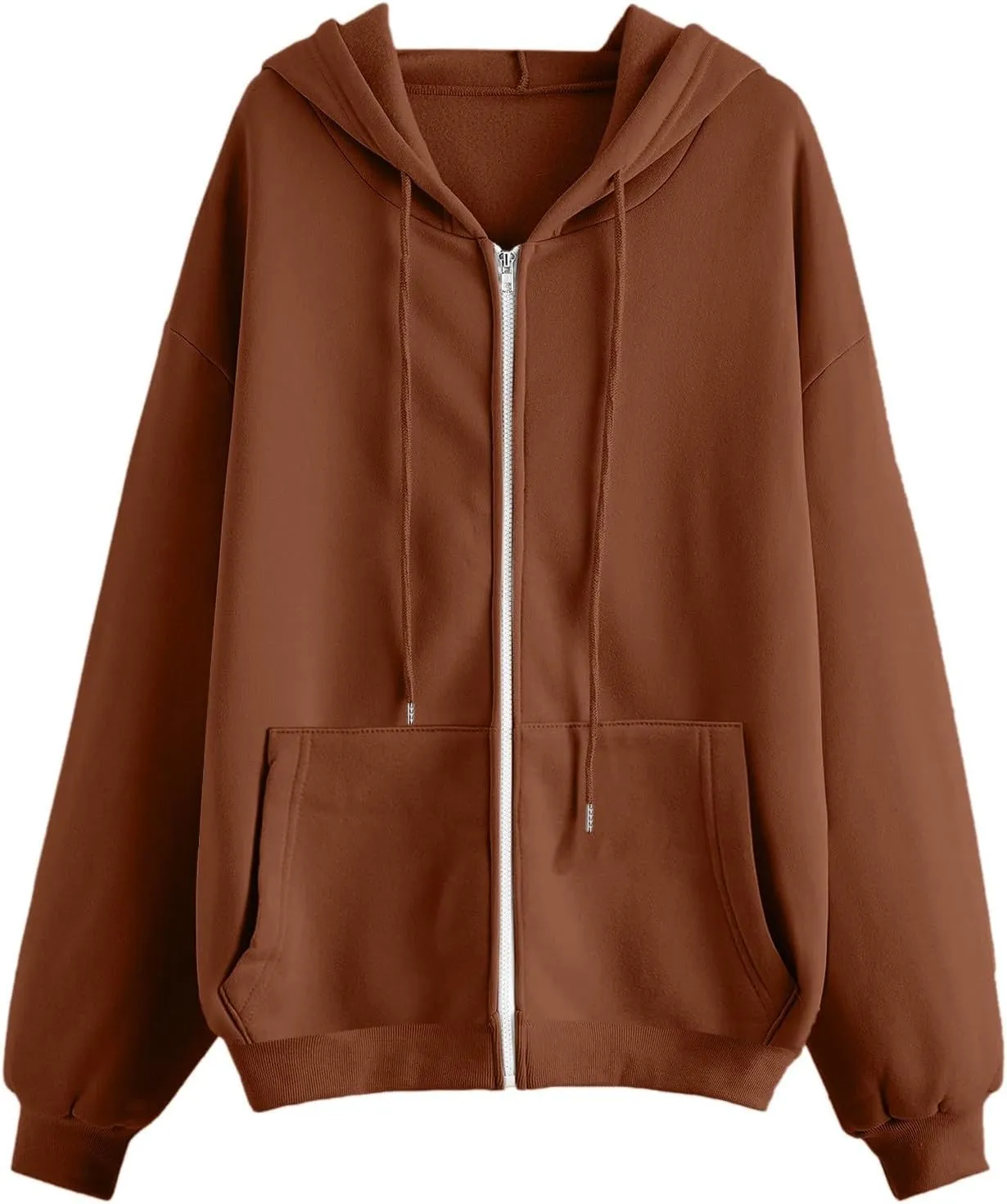 Womens Zip Up Hoodies Long Sleeve Fall Oversized Sweatshirts Casual Plain Fleece Jacket with Pockets Y2K Clothes Outwear
