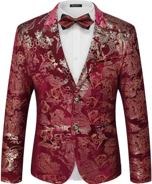 WULFUL Mens Blazer Floral Suit Jacket Slim Fit Stylish Blazer for Men Dinner Party Prom Wedding Tuxedo Jacket
